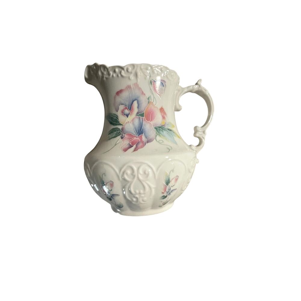 Aynsley - “Little Sweetheart” Bone China Pitcher - Floral Embossed 6" - EUC